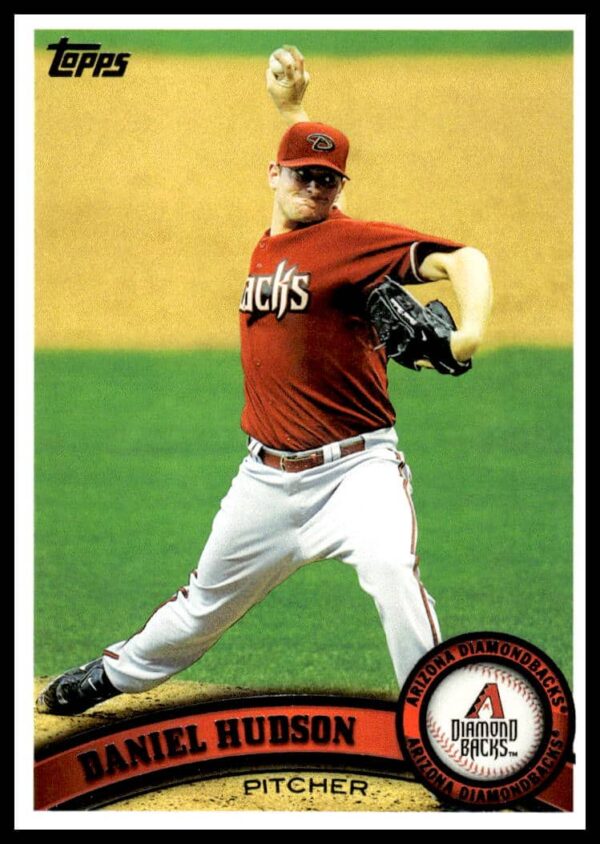 Daniel Hudson 2011 Topps baseball card #176 showcasing pitcher mid-action for Arizona Diamondbacks.