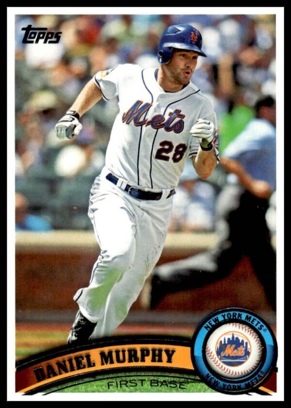 Daniel Murphy 2011 Topps #607 Baseball Card Front, New York Mets Action Shot.
