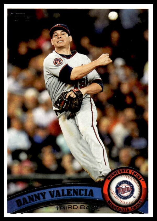 Danny Valencia 2011 Topps Baseball Card #390, Front View, Minnesota Twins Uniform.