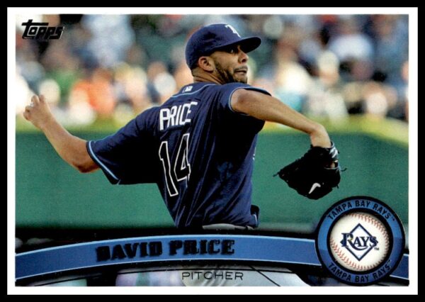 Front of 2011 Topps card featuring MLB pitcher David Price in Tampa Bay Rays uniform.