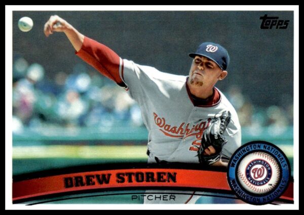 2011 Topps card of Drew Storen pitching for the Washington Nationals, #494.