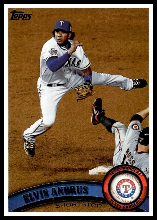2011 Topps Baseball Card #435 featuring Elvis Andrus in Texas Rangers uniform, front view.