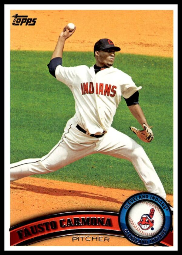 Fausto Carmona 2011 Topps #151, Cleveland Indians pitcher in vibrant action pose.