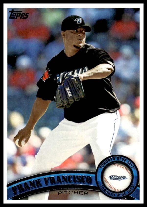 Frank Francisco pitching stance, 2011 Topps baseball card #459.