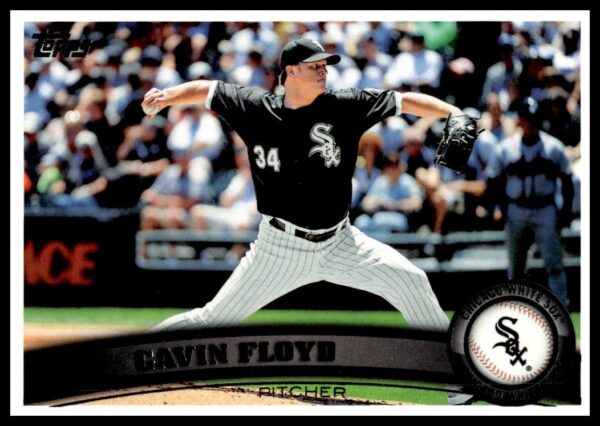 Gavin Floyd pitching on 2011 Topps Baseball Card #496 in White Sox uniform.