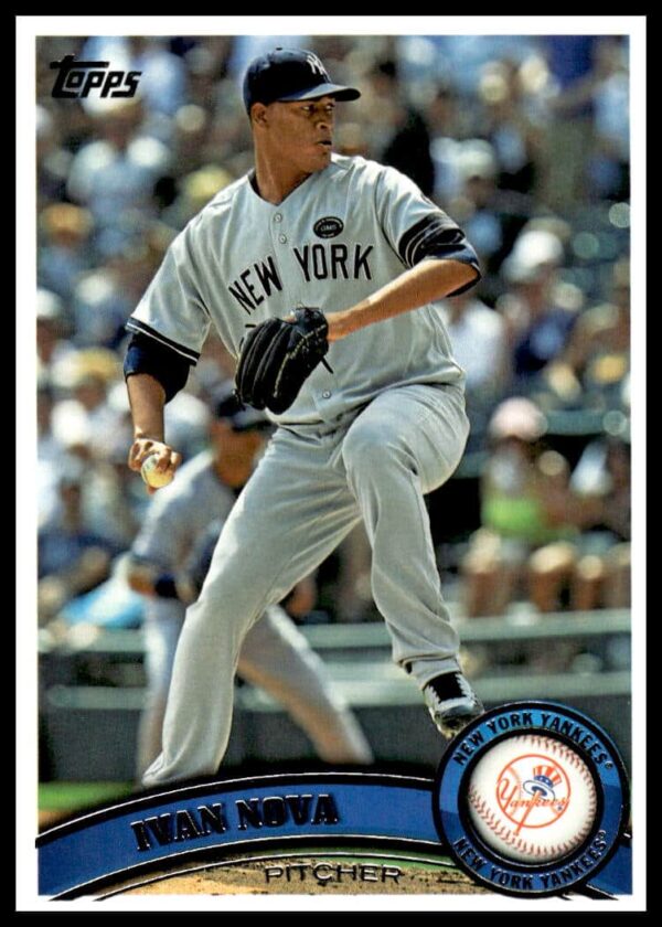 Ivan Nova 2011 Topps card #629, Yankees pitcher on the mound, ready to pitch.