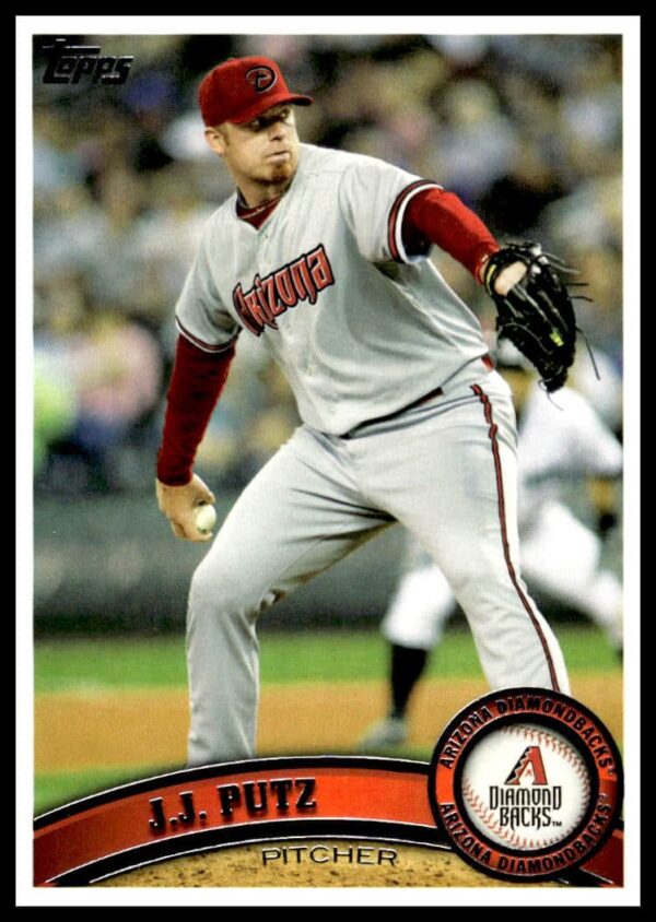 2011 Topps card of J.J. Putz pitching for Arizona Diamondbacks, card number 601.