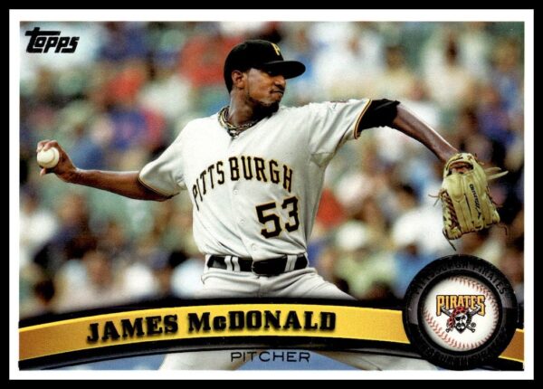 James McDonald pitching, 2011 Topps card #73, Pittsburgh Pirates.