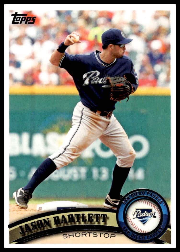 2011 Topps Baseball Card featuring Jason Bartlett, card #584, highlighting his athletic pose.