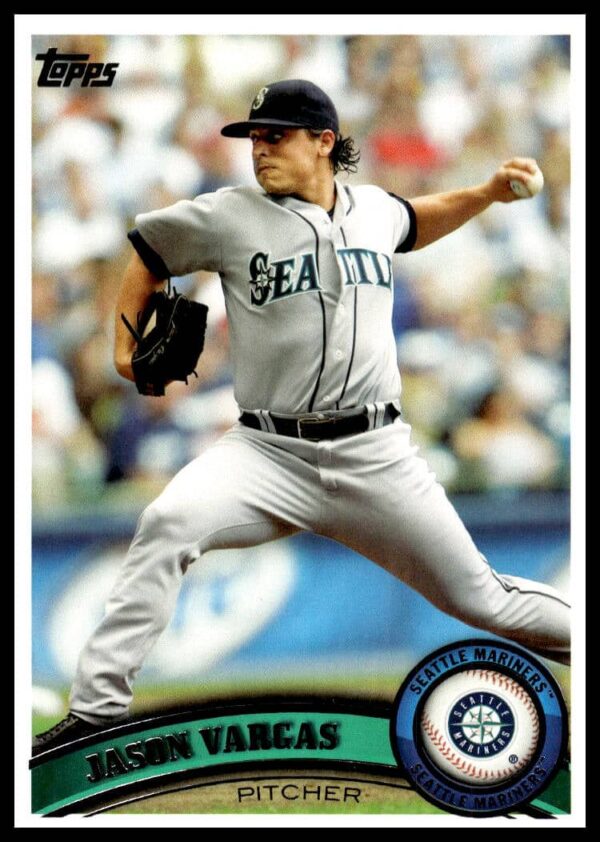 Jason Vargas pitching in Seattle Mariners uniform on 2011 Topps card #237.
