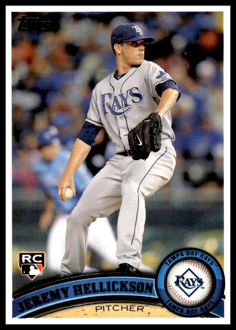 Jeremy Hellickson 2011 Topps Rookie Card #165, Tampa Bay Rays Pitcher Mid-Action.