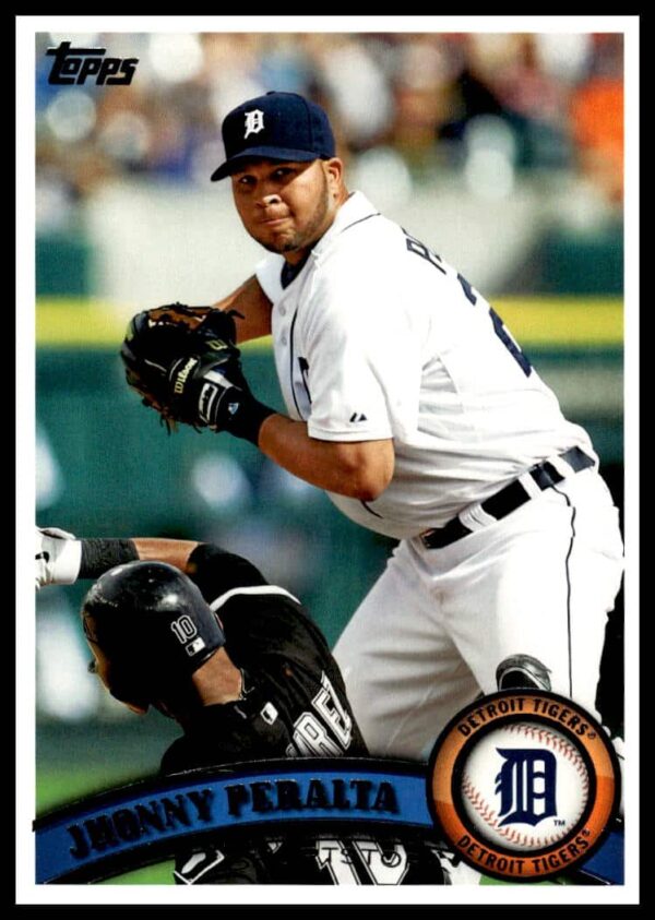 Jhonny Peralta 2011 Topps Card #504, Detroit Tigers, action shot, baseball collectible.