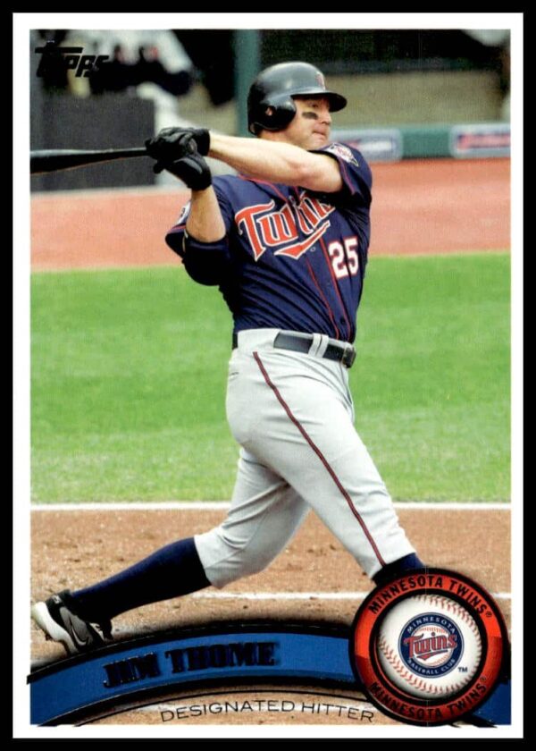 Jim Thome 2011 Topps Baseball Card #253 in Twins uniform, ready to bat.