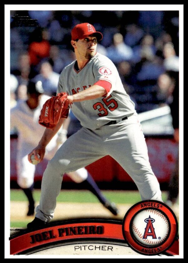 Joel Pineiro 2011 Topps Baseball Card #263, featuring pitching action for Los Angeles Angels.