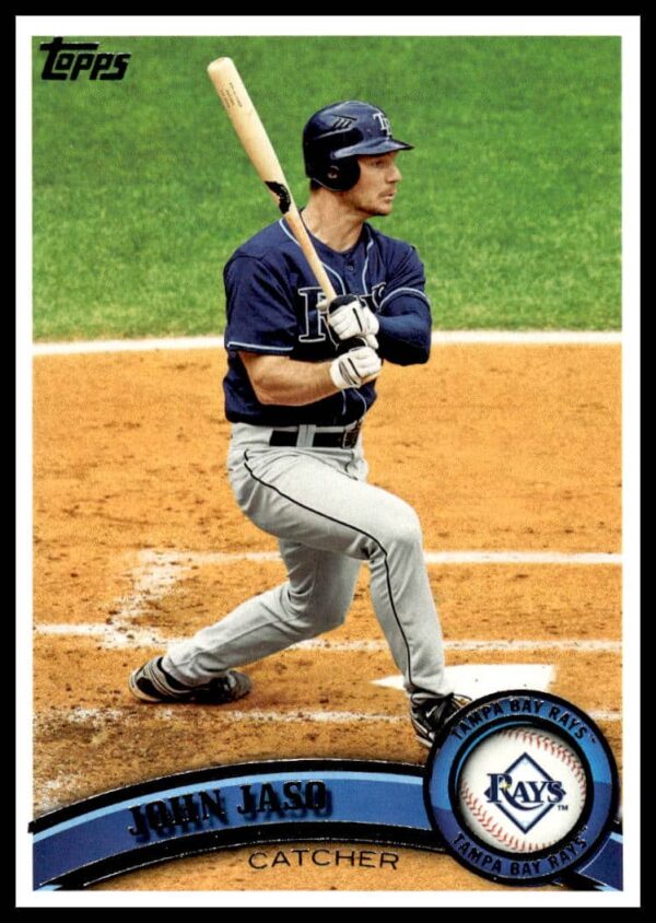 John Jaso 2011 Topps Baseball Card #541 - Front View in Action.