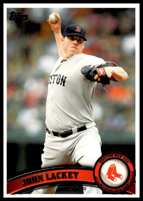John Lackey 2011 Topps Card #406, Boston Red Sox Pitcher in Action Pose.