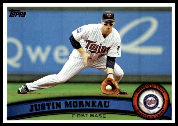 Morneau 2011 Topps Card #293: Minnesota Twins star in action pose, iconic design.