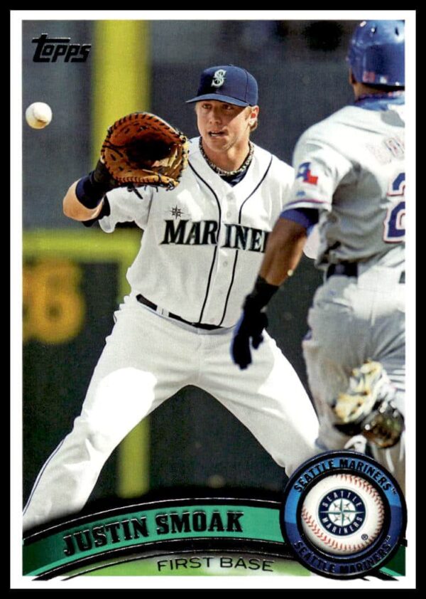 Justin Smoak 2011 Topps Baseball Card #483 Front View, Seattle Mariners.