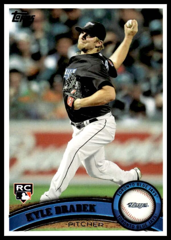 Kyle Drabek 2011 Topps #70, Toronto Blue Jays, mid-action pose, baseball card front.