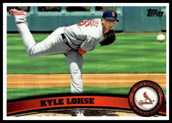 Kyle Lohse 2011 Topps baseball card #553, St. Louis Cardinals pitcher mid-pitch.