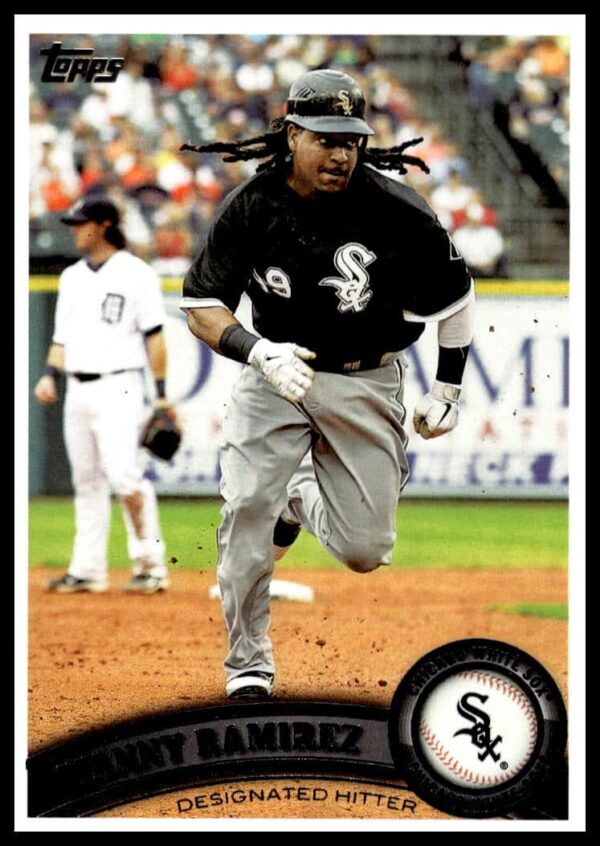 Manny Ramirez 2011 Topps Baseball Card #128 mid-swing, vibrant colors, dynamic career highlight.