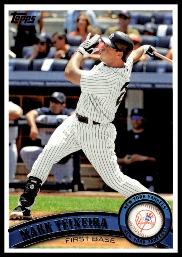 2011 Topps Baseball Card: Mark Teixeira #450 in Yankees batting stance.