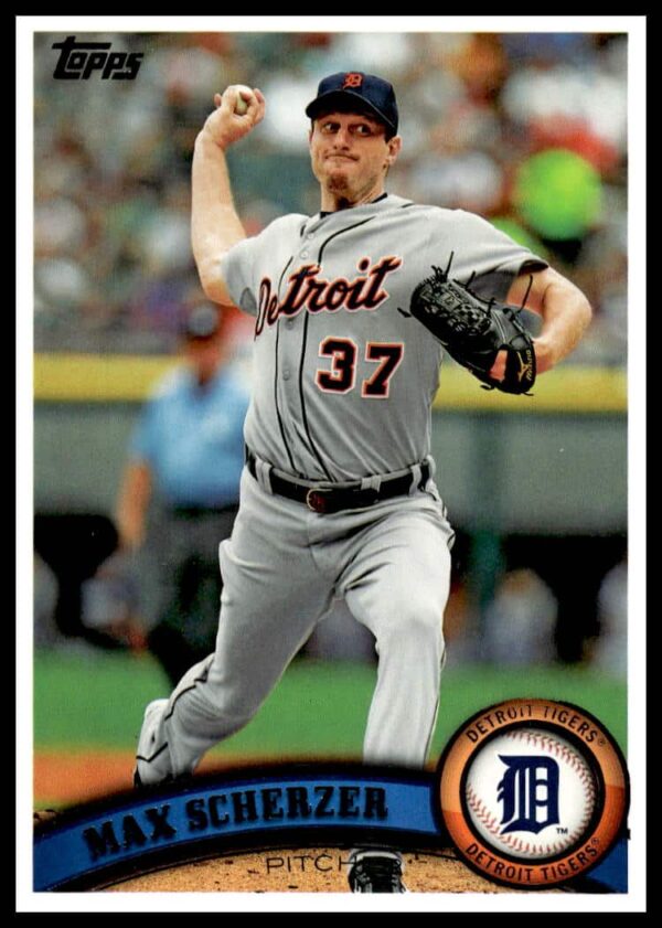 Max Scherzer pitching, 2011 Topps card #33, Arizona Diamondbacks uniform.