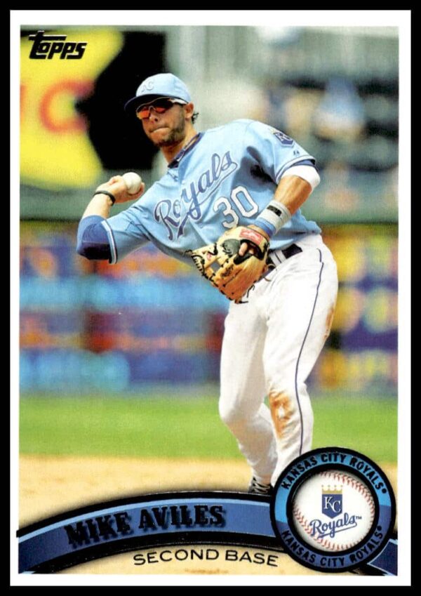 2011 Topps Baseball Card, Mike Aviles #244, Kansas City Royals, On-Field Action.