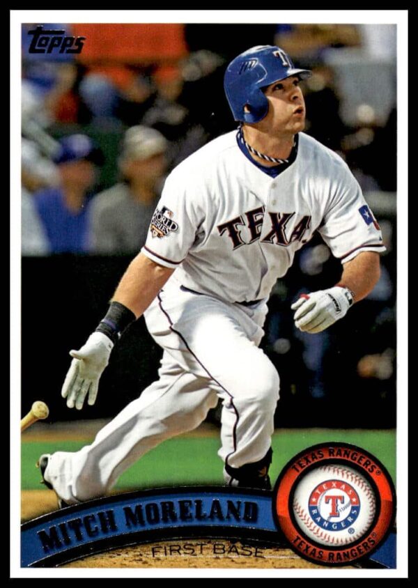 Mitch Moreland 2011 Topps Baseball Card, Texas Rangers, in-action shot, #634.