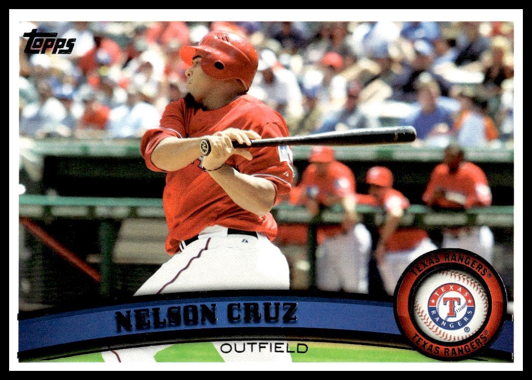 Nelson Cruz 2011 Topps Baseball Card #236, Texas Rangers, batting stance.