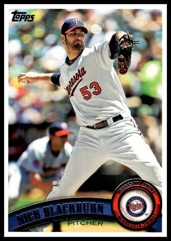 Nick Blackburn 2011 Topps Baseball Card #657, Minnesota Twins Pitcher Action Shot.