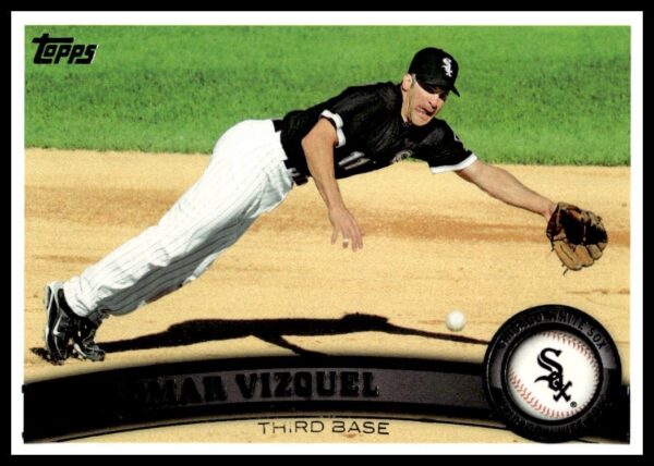 Omar Vizquel 2011 Topps card #243, Blue Jays action photo.