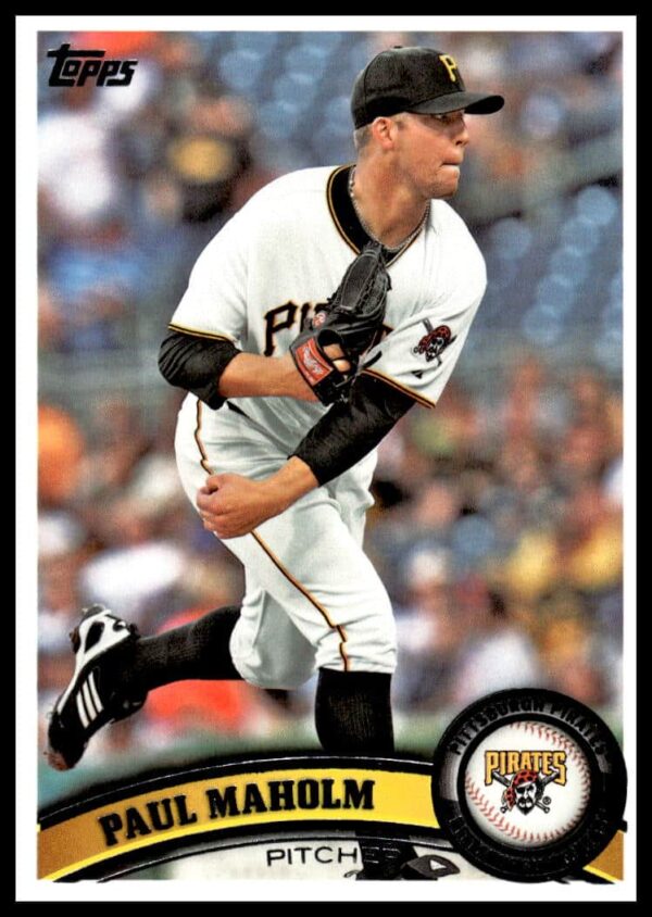 Paul Maholm 2011 Topps card #180, Pittsburgh Pirates pitcher in action, front view.