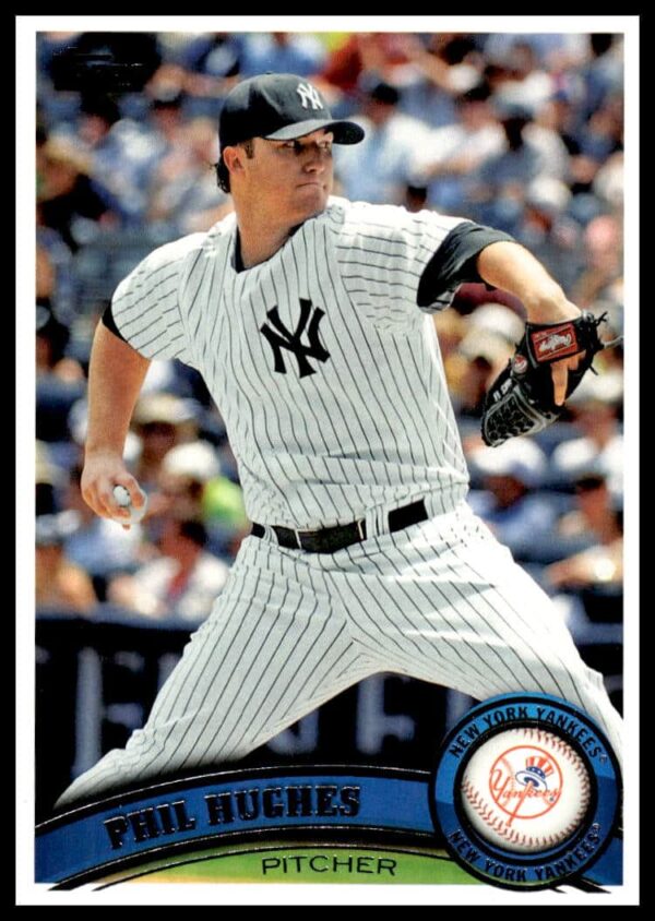 Phil Hughes 2011 Topps Yankees card #475, showcasing pitching action.