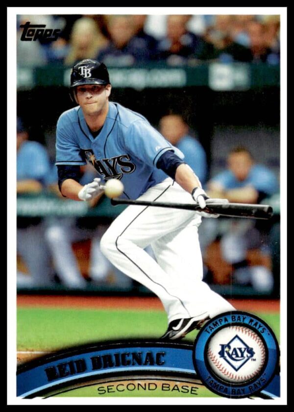 Reid Brignac 2011 Topps baseball card #284, Tampa Bay Rays infielder in action.