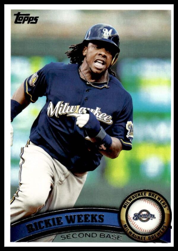 Rickie Weeks 2011 Topps Baseball Card #266, Milwaukee Brewers, action shot.