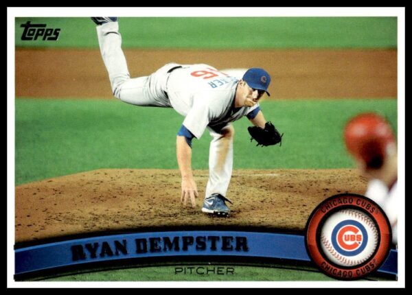 Ryan Dempster 2011 Topps baseball card #38 featuring Cubs pitcher stats and action shot.