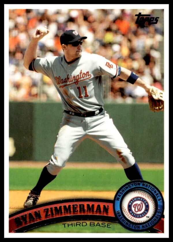 2011 Topps Baseball Card #660 Ryan Zimmerman in Nationals uniform, Topps logo, stats visible.