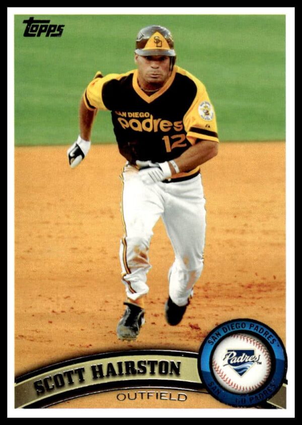 Scott Hairston 2011 Topps Baseball Card #221, showing action shot and player details.