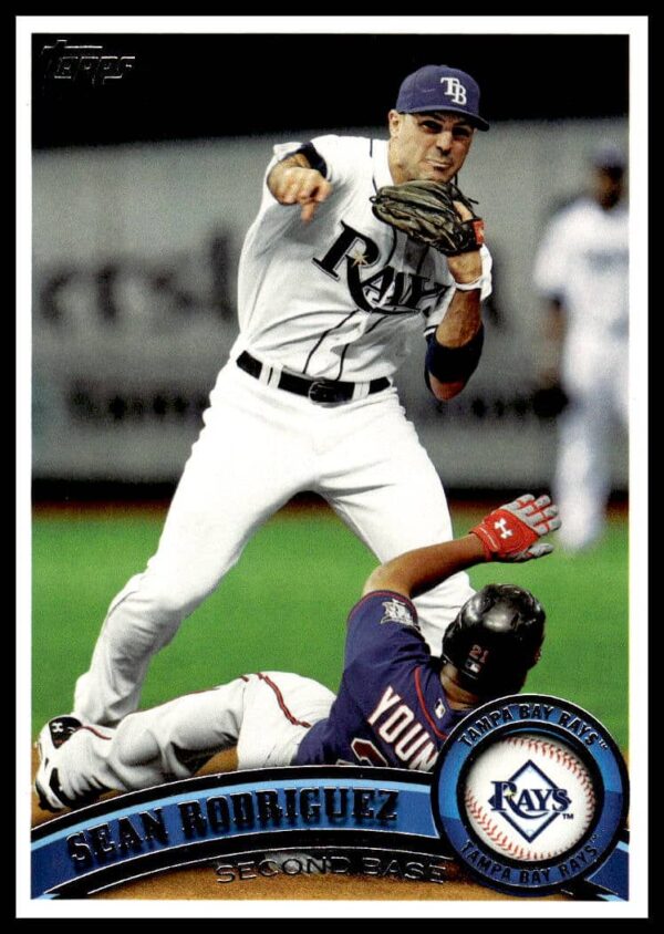 Sean Rodriguez 2011 Topps Baseball Card #397 Front - Tampa Bay Rays Player Action.
