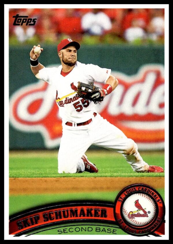 Skip Schumaker 2011 Topps Baseball Card #429 featuring dynamic action pose.