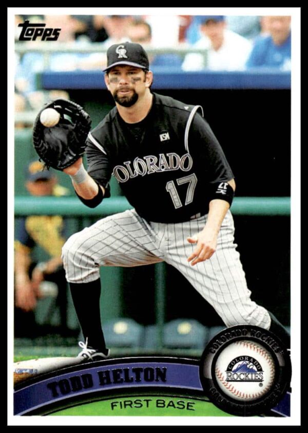 Baseball card of Todd Helton, 2011 Topps #220, featuring Rockies legend at the plate.