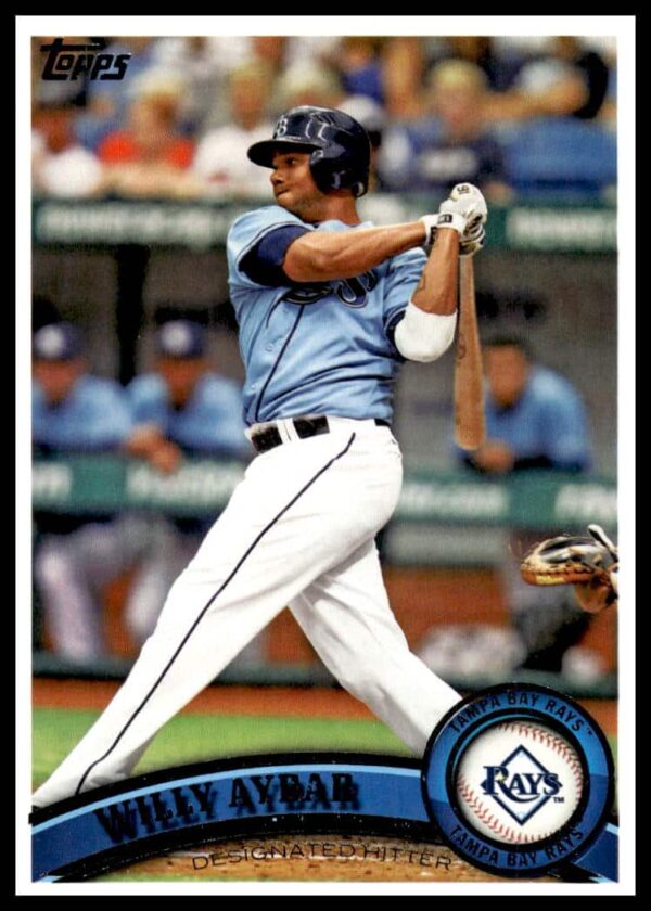 Willy Aybar 2011 Topps Baseball Card #578, showcasing a dynamic game pose.