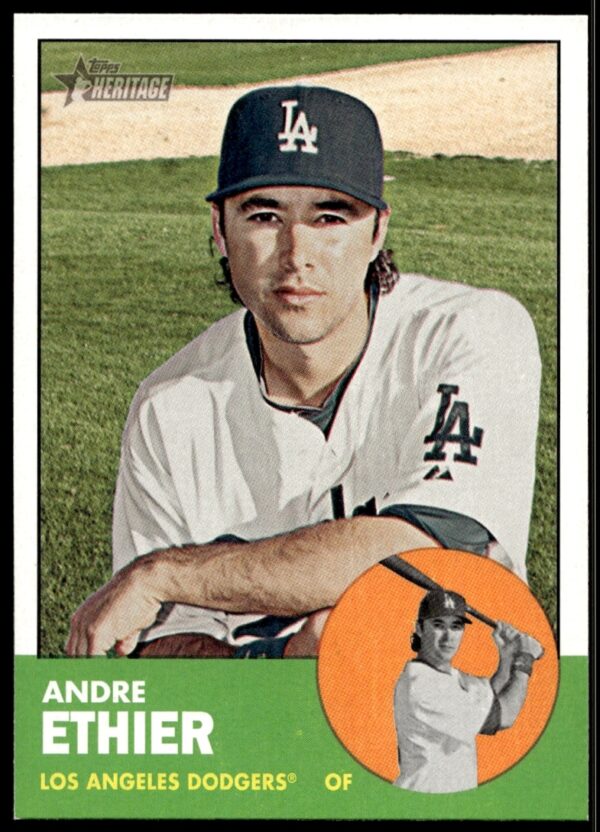 Andre Ethier 2012 Topps Heritage card #123, Los Angeles Dodgers uniform, vintage design.
