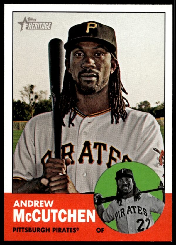 Front of 2012 Topps Heritage Andrew McCutchen baseball card, #87, featuring vintage design.