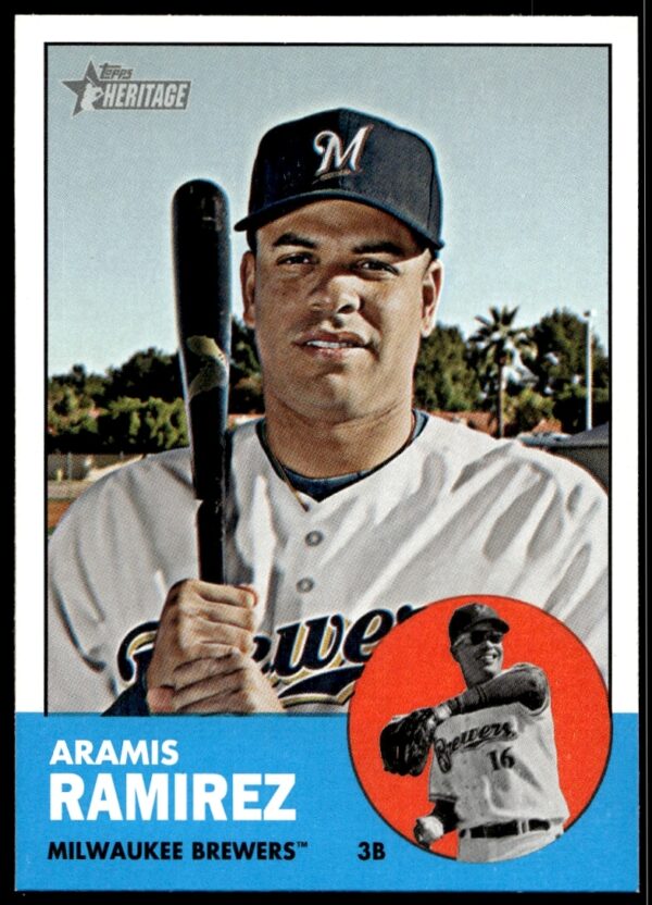 Aramis Ramirez 2012 Topps Heritage card #252, Milwaukee Brewers, action pose.