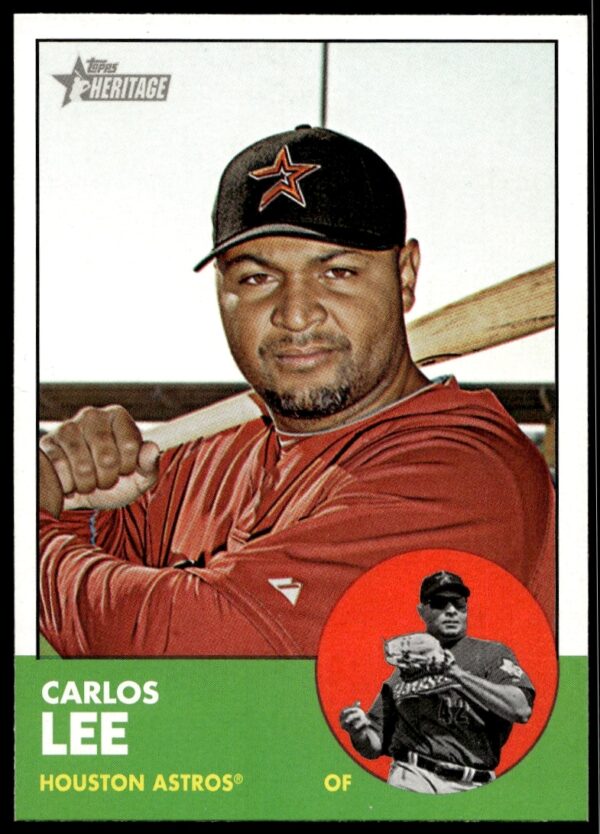 Vintage 2012 Topps Heritage Carlos Lee #141 baseball card in Astros uniform.