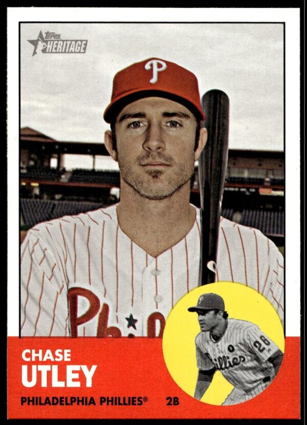 Chase Utley 2012 Topps Heritage Card #221, Phillies, Classic Batting Stance, Vintage Design.