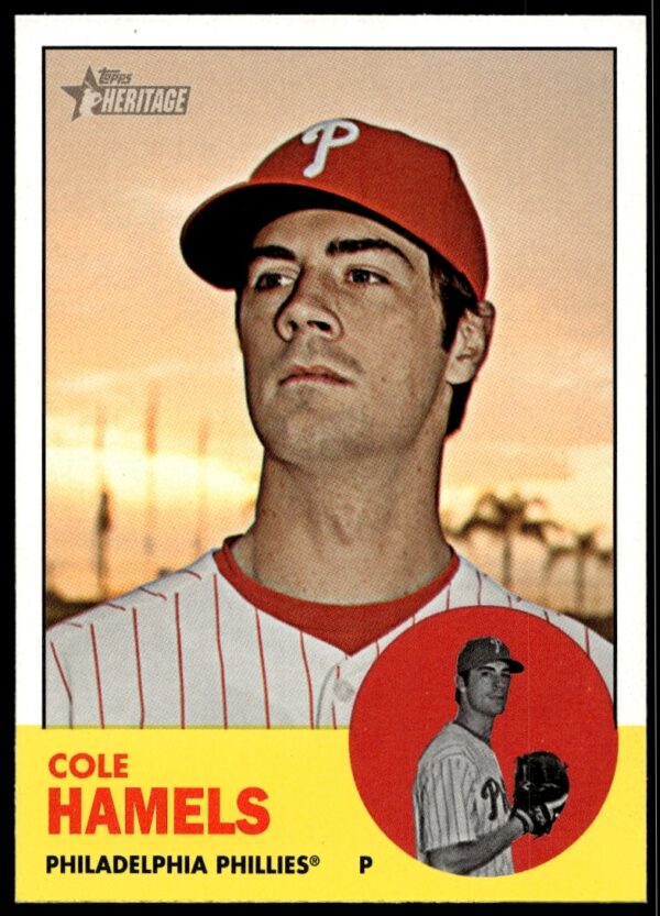 Cole Hamels 2012 Topps Heritage card #132 with vintage Phillies design.