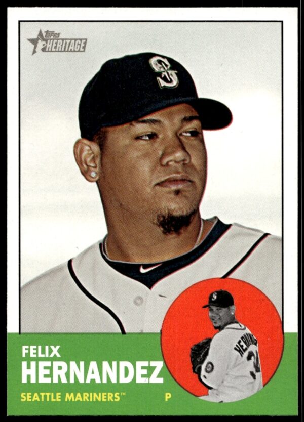 Felix Hernandez 2012 Topps Heritage card #246, Seattle Mariners pitcher in action.